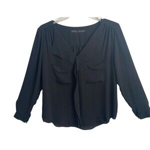 ZARA Basic Black Long Sleeve Women’s‎ Medium Blouse V Neck Collar Sheer Pullover